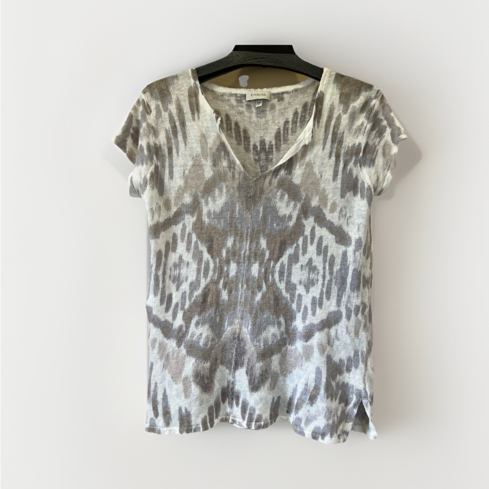 Kinross Women’s 100%Linen Flowy Classic V Neck Shirt Short Sleeve XS